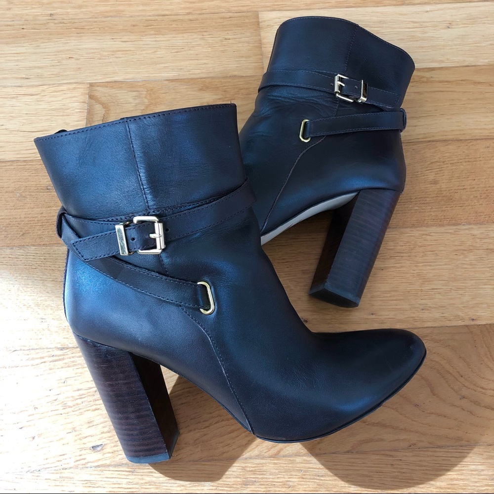Ava & Aiden Chocolate Brown Leather Ankle Booties with Buckle | 8.5